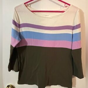 Talbots women’s medium Cream and Multicolor Striped Blouse